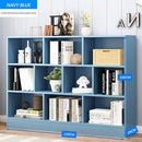 IOTXY Open Shelf Low Bookcase - Wooden 3-Tier Floor Standing Display Cabinet Organizer with Base, 10 Cubes Short Horizontal Bookshelf in Bright Blue by CozyNest Decor
