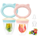 Baby Solids/Frozen Fruit Feeder Pacifier, Infant Teether Toy 4M+, BPA-Free Silicone Pouch & Nipple, Safely Introduce Solids, Teething Relief, 2-Pack (Pig Lulu - Blue Pink, S/M/L) by TinyTreasures Baby Boutique