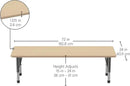 FDP Rectangle Activity School and Classroom Kids Table (24 x 72 inch), Chunky Toddler Legs, Adjustable Table Height 15-24 inches - Maple Top and Maple Edge by CozyNest Decor