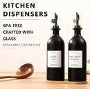 HOMCDALY Olive Oil Dispenser for Kitchen, 16oz Glass Oil Bottles with Bamboo Tray, Black Oil&Vinegar Cruet Set, Kitchen Dispenser Bottles with Pourer | Set of 2 (16oz – Black) by CozyNest Decor