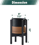 D'vine Dev Ceramic Planter with Ebony Stand - 8 Inch Modern Round Flower Pot with Wood Planter Holder, Black/Speckled Tan, 55-B-M-7 by CozyNest Decor