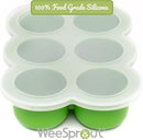 WeeSprout Silicone Freezer Tray with Clip on Lid Perfect Food Storage Container for Homemade Baby Food, Vegetable, Fruit Purees, and Breast Milk (Bright Green, Six 3 Ounce Sections) by TinyTreasures Baby Boutique