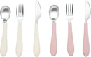 Kids Stainless Steel Utensils Set - Premium 18/8 Grade Silverware Kit - 2 Spoons, 2 Forks, and 2 Knives for Ages 4-7 - Silicone Easy-Grip Handles - Children Flatware Cutlery (Matte - Pink, Off White) by TinyTreasures Baby Boutique