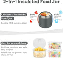 2-in-1 Insulated Food Jar & Snack Container - 15oz Kids Soup Thermos for Hot Food with Handle and Spoon, Leak Proof Reusable Toddler Snack Box, Perfect for School & Travel, Grey by TinyTreasures Baby Boutique