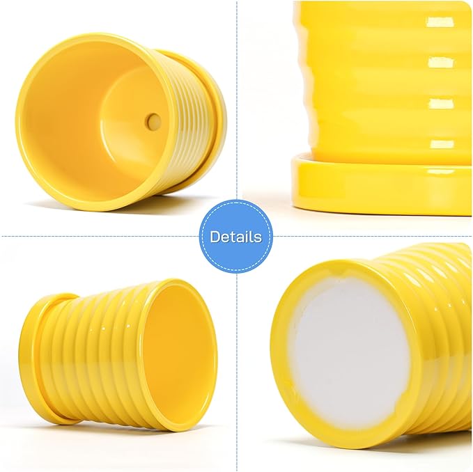 Ton Sin Plant Pots, 6 Inch Flower Pots for Plants,Ceramic Planter with Drainage Holes,Indoor Planter Pots with Saucer,Outdoor Garden Pots (Yellow, 4 Pack), photo 4 of 5