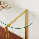 Oval Glass Console Table for Living Room, Foyer & Entrance, 2-Tiers Mid-Century Modern Sofa Table with Clear Glass Top, Walnut Finish Wood Shelf and Gold Finish Frame by CozyNest Decor