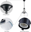 WUZUPS Chandelier Rustic Farmhouse Industrial Round Ceiling Pendant LED Light Fixture with Clear Glass Shades for Dining Room Kitchen Island Foyer Entryway, H 17" x W 13.4", E26 Base, Black by CozyNest Decor