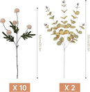 Faux Beige Kiku Flowers 10 Stems & 2 Eucalyptus, Fake Mums Pompon Flower Ball, Autumn Artificial Chrysanthemums Flowers for Boho Bedroom Decor, Silk Mini Faux Kiku Flower Wedding Arrangements Decor by CozyNest Decor