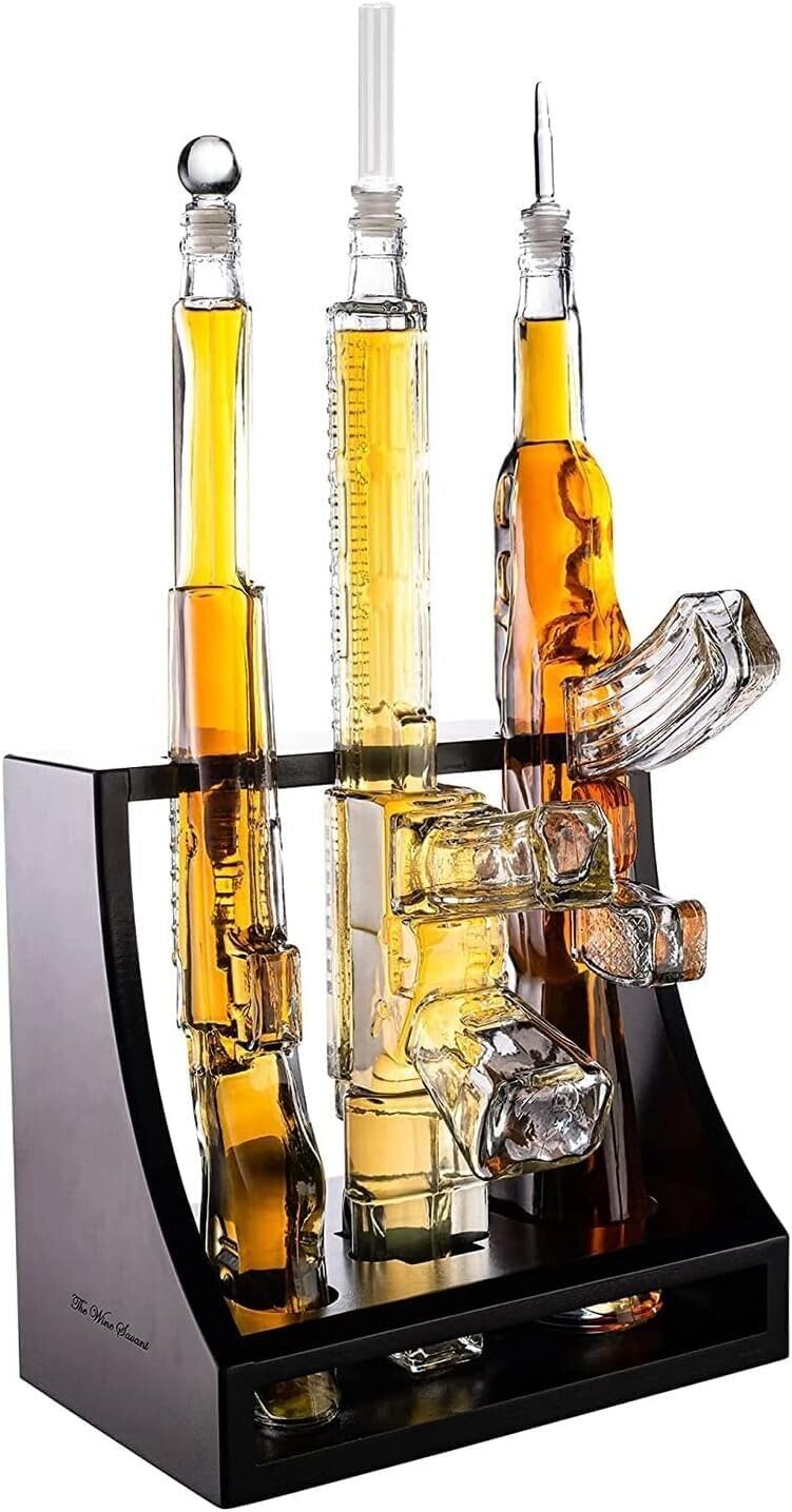 3 Gun Whiskey Decanters Set AR15, AK47, & Rifle Gun Decanter Set 1000ml
