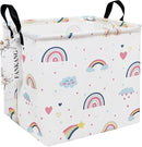 FANKANG Square Nursery Hamper Storage Bins Canvas Laundry Basket Foldable with Waterproof PE Coating Storage Baskets Gift Baskets for Children, Office, Bedroom, Clothes（Square-Love Rainbow ） by TinyTreasures Baby Boutique
