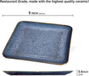 Ceramic Dinner Plates Dish Set, Set of 4, Microwave Oven and Dishwasher Safe, Scratch Resistant, Dinnerware Kitchen Porcelain Serving Dishes Blue, 9 inch Square plate by CozyNest Decor