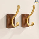2 Pack Wooden Wall Hooks for Hanging, Adhesive Mounted Wall Mounted Boho Decorative Nature Wood Coat Hook for Towel Clothes Blanket Hat Backpack Robe Nursery Door Board Entryway Key Holder Gold by CozyNest Decor