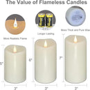Flickering Flameless Candles with 3D Moving Flame Set of 3(H 5" 6" 7" x D 3"), Last 1000+ Hours Battery Operated Candles with Remote Timer, Ivory Real Wax Electric LED Pillar Candles by CozyNest Decor
