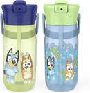 Zak Designs Harmony Bluey Water Bottle for Travel or At Home, 18oz Recycled Plastic is Leak-Proof When Closed with Straw Lid and Carry Handle, 2-Pack (Bluey and Bingo) by TinyTreasures Baby Boutique
