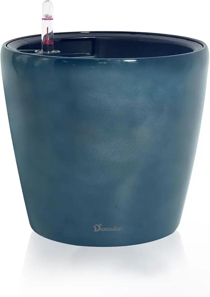 Dexceder 11x10 Inches Self Watering Planter Indoor Outdoor, Inner Pot Design, Thickened Table Flower Plant Pot with Water Level Indicator (Grayish Green Gradient)
