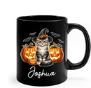Customized Siberian Wearing Witch Hat Coffee Cup with Name, Personalized Siberian Cat Pumpkins Ceramic Mugs 11oz 15oz, Halloween Cat Cup Gift for Dad Mom Kid, Pet Owner Halloween Black Mug by TinyTreasures Baby Boutique