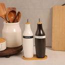 HOMCDALY Olive Oil and Vinegar Dispenser Set, Two 16oz Ceramic Oil Dispenser for Kitchen, Kitchen Dispenser Bottle for EVOO Vinegar Syrups, Modern Farmhouse Design| Set of 2 –Black &white by CozyNest Decor