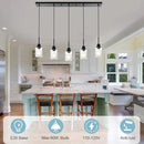 Black Chandelier 5 Light Dining Room Lighting Fixtures Hanging Linear Pendant Lights Industrial Modern Chandelier with Seeded Glass for Kitchen Island Living Room Bedroom Foyer Hall Entryway by CozyNest Decor