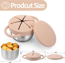 BUSOHA 2 Pack Stainless Steel Toddler Snack Cups - 9 OZ Spill-Proof Baby Snack Containers with Silicone Catcher and Lid Travel Snack Containers for Kids Dishwasher Safe Food Grade Silicone by TinyTreasures Baby Boutique
