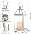 JHY Design Silver Decorative Lanterns 16inch High Stainless Steel Candle Lanterns with Tempered Glass for Indoor Outdoor Events Parities and Weddings by CozyNest Decor