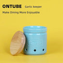 Large Garlic Keeper with Wooden Lid, Ceramic Garlic Holder Storage, Garlic Container for Kitchen, Garlic Saver to Keep Your Garlic Cloves Fresh Longer 4.5-Inch, Turquoise by CozyNest Decor