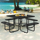 79'' Steel Square Picnic Table for Outdoors, Expanded, Lifetime Picnic Table with Umbrella Hole, Heavy Duty Sturdy Commercial Picnic Tables for Garden Courtyard BBQ, Black by GreenHaven Gardens