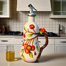 18 Oz Hand Painted Relief Ceramic Olive Oil Bottle Dispenser for Kitchen, Oil and Vinegar Bottle, Seasoning Bottle with Stainless Steel Nozzle, 540mL Oil Container with Handle for Cooking, Light Proof by CozyNest Decor