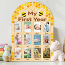 ORIGACH My First Year Baby Growth Photo Display Wood Board - 12 Months Newborn Milestones Photo Board - Neutral Baby Keepsake Board 1st Birthday Party Nursery Decor New Mom Gift - Bee by TinyTreasures Baby Boutique