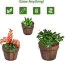 3 Pcs Wooden Planter Barrel Set, Outdoor Flower Pots with Handle & Drainage Holes, Rustic Whiskey Barrel Planter for Plants, Herbs, Veggies, Indoor Outdoor Use by GreenHaven Gardens