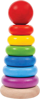 PlanToys Wooden 8 Piece Sorting and Stacking Ring Toy (5124) | Rainbow Color Collection |Sustainably Made from Rubberwood and Non-Toxic Paints and Dyes by TinyTreasures Baby Boutique