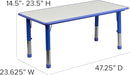 Flash Furniture Wren 23.625''W x 47.25''L Rectangular Blue Plastic Height Adjustable Activity Tables with Grey Tops, Set of 3 by CozyNest Decor