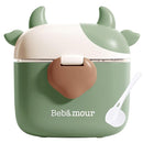 Bebamour Baby Formula Dispenser, BPA Free Portable Milk Powder and Candy Fruit Snack Storage Container with Scoop and Leveller for Travel, 450 ML, Green Cow by TinyTreasures Baby Boutique