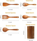 6 PCS Wooden Spoons for Cooking - Teak Wooden Cooking Utensils Set with Holder - Non-Stick, Soft Grip, Ergonomic Design - Natural Finish by CozyNest Decor