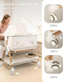 4 in 1 Baby Bassinet, Bassinets Bedside Sleeper with Wheels and Storage Basket, Adjustable 7 Heights Bedside Sleeper with Mosquito Net, Breathable Mesh Rocking Bassinet for Baby by CozyNest Decor