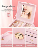 Homde Girls Jewelry Box Jewelry Storage Case Organizer with Mirror for Rings, Earrings, Bracelets, Necklaces (Light Pink + Gold) by TinyTreasures Baby Boutique