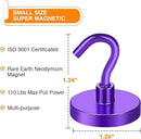 MIKEDE Strong Magnetic Hooks, 110Lbs Heavy Duty Magnetic Hooks for Cruise, Neodymium Earth Magnets with Hooks for Hanging, Super Metal Industrial Magnets for Grill, Storage (Purple,10 Pack) by CozyNest Decor