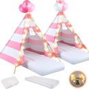 2 Pack Kids Teepee Tent with Mattress,Fitted Sheet,Light String,Washable Natural Cotton Toddler Play Tent for Girls Boys Indoor Outdoor Sleepover Slumber Birthday Party(Pink and White) by TinyTreasures Baby Boutique