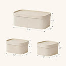 La Jolie Maison Fluted Cardboard Storage Baskets with Leather-Like Lids, Sturdy Stackable Paper Boxes Decorative Tray,Set of 3 Ivory by CozyNest Decor