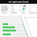 Zocelight Rechargeable A3 Light Board with Built-in Stand & Bag,Super Bright Magnetic Light Box for Tracing,Wireless Light Pad for Diamond Painting,Side Buttons,LED Light Table for Drawing(White) by TinyTreasures Baby Boutique