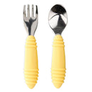 Bumkins Toddler Utensils, Kids Size Fork and Spoon Set, Silicone and Stainless-Steel Training Silverware, Angled Fork / Spork for Self-Feeding, Children Learning to Eat, 18 Mos Up, Pineapple Yellow by TinyTreasures Baby Boutique