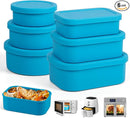 Nesting 100% Silicone Food Storage Containers with Lid & Measuring Line, 6 Pack, Leakproof Stackable Hard-Shell Silicone Containers for Food Lunch Snack, Microwave Oven Freezer Dishwasher Safe, Blue by TinyTreasures Baby Boutique