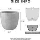 Kante 14 Inch Dia Round Concrete Planter, Indoor Outdoor Large Plant Pot with Drainage Hole and Rubber Plug for Home Patio Garden, Gray Concrete by GreenHaven Gardens