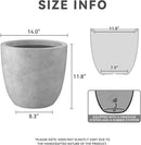 Kante 14 Inch Dia Round Concrete Planter, Indoor Outdoor Large Plant Pot with Drainage Hole and Rubber Plug for Home Patio Garden, Gray Concrete by GreenHaven Gardens