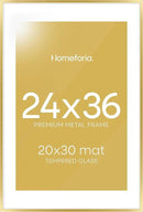 Homeforia 24x36 Gold Picture Frame, High End Metal 24 x 36 Large Poster Frames with Mat 20 by 30 inch Photo, 24x36 Gold Frame Matted to 20x30 for Print, 36x24 Frame, Tempered Glass, Wall Kit, Set of 1 by CozyNest Decor