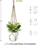 Jute Macrame Plant Hanger Indoor Set of 2 Hanging Planter Basket Flower Pot Holder with Decorative Wood Beads & No Tassels for Indoor Outdoor Boho Home Decor, 35 Inch Brown (Pots Not Included) by GreenHaven Gardens