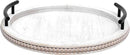 SwallowLiving White Wooden Beaded Serving Tray with Handle Decorative Rustic Whitewashed Tray for Coffee Table Farmhouse Round Tray for Kitchen, Living Room and Bedroom by CozyNest Decor