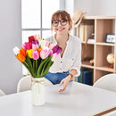 27pcs Colorful Artificial Flowers Tulips, Tulips with 1pc Plastic Vase, Fake Flowers Real Touch Flower 13.9", Christmas, Mother's Day, Easter, Valentine's Day, Family Kitchen, Wedding Decorations by CozyNest Decor