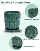 vensovo 6 Inch Ceramic Orchid Pot - Orchid Pot with Holes for Repotting, Ceramic Planter with Saucer for Indoor/Outdoor Plants, Green by GreenHaven Gardens