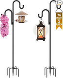 Double Shepherds Hooks for Outdoor, Bird Feeder Pole with 5 Prongs Base, Heavy Duty Garden Hook for Lantern, Wind Chime and Hummingbird Feeder, 76 Inch, 2 Pack by GreenHaven Gardens