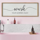 SRSZHIYUE Wash Your Worries Away Bathroom Sign Wall Art 40"x15" Funny Restroom Toilet Large Wood Framed Hanging Decor (Wood) by CozyNest Decor